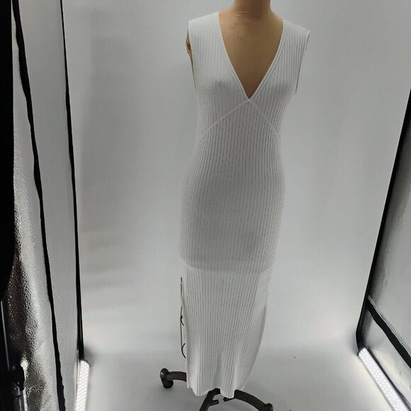 Weekend Stories Women's White Ribbed V-Neck Midi Dress Size XSmall - Picture 4 of 14